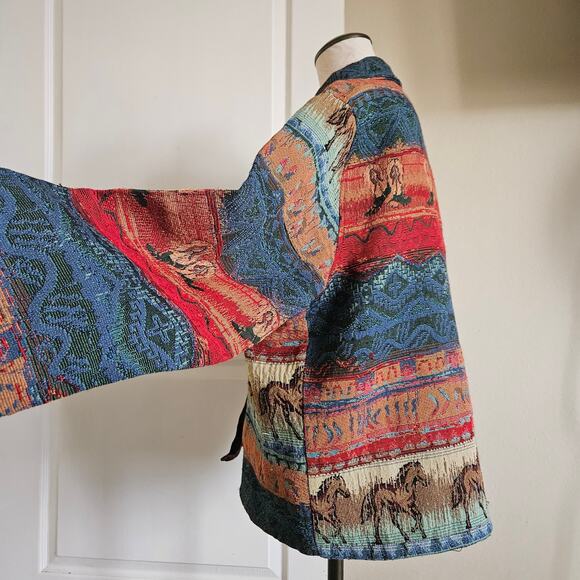 Vintage western Jane Ashley Horse jacket shacket tapestry button up XL - Picture 2 of 9